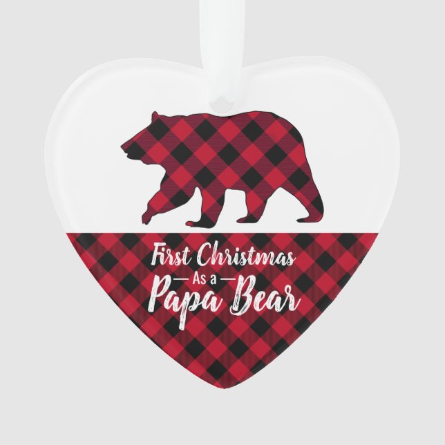 Rustic Papa Bear Red Buffalo Plaid Photo Ornament (Front)