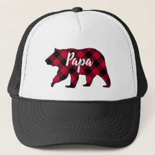 Rustic Papa Bear Red Buffalo Plaid Trucker Hat