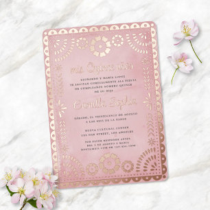 Rustic Papel Picado Pink Rose Gold Quinceañera 