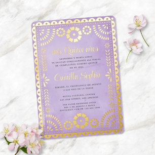 Rustic Papel Picado Purple Gold Quinceañera 