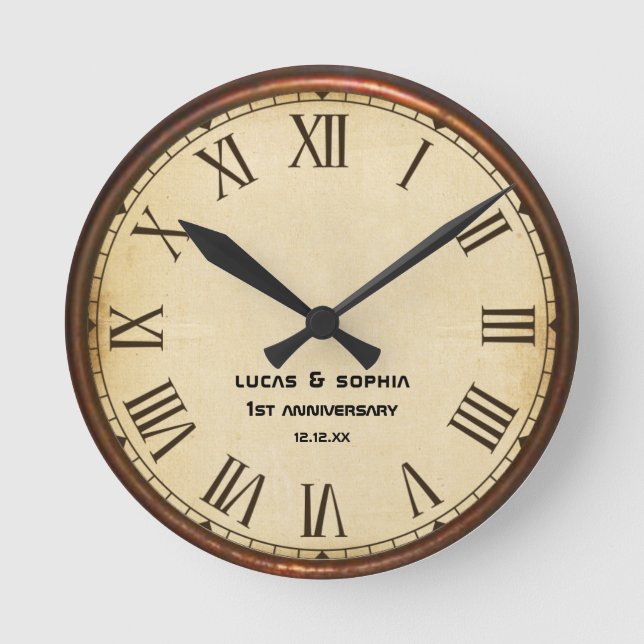Rustic Paper 1st Wedding Anniversary Wall Clock (Front)