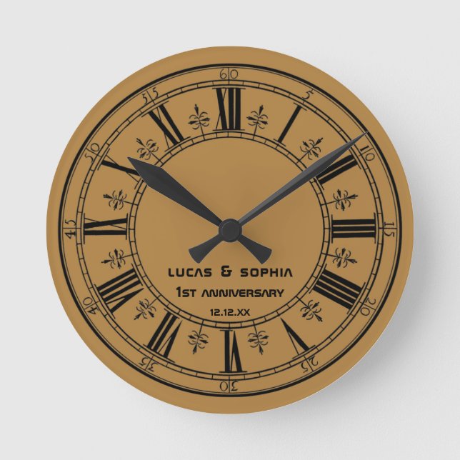 Rustic Paper 1st Wedding Anniversary Wall Clock (Front)