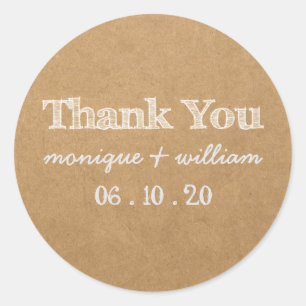 Rustic Paper and Chalk Wedding Thank You Classic Round Sticker