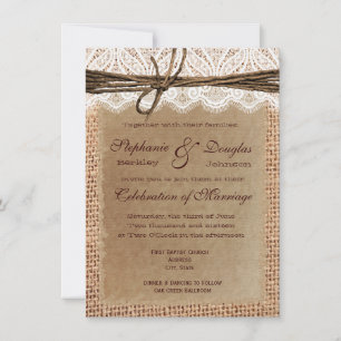 Rustic Paper Burlap Lace Print Wedding Invitations