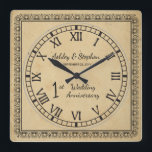 Rustic Paper Look 1st Wedding Anniversary Square Wall Clock<br><div class="desc">The classic gift for the first anniversary is paper. With that in mind we have created this rustic faux stained modern first anniversary design with Roman numerals, your names and wedding date. Composite design by Holiday Hearts Designs (rights reserved). If you have any questions or need assistance with the design...</div>