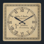 Rustic Paper Look 1st Wedding Anniversary Square Wall Clock<br><div class="desc">The classic gift for the first anniversary is paper. With that in mind we have created this rustic faux stained modern first anniversary design with Roman numerals, your names and wedding date. Composite design by Holiday Hearts Designs (rights reserved). If you have any questions or need assistance with the design...</div>