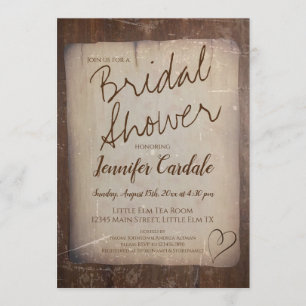 Rustic Paper Vintage Country Heart Bridal Shower Invitation
