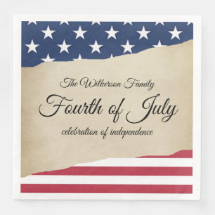 Rustic Parchment and American Flag Fourth of July  Napkin
