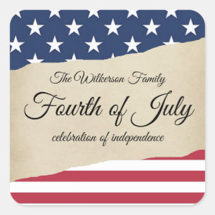 Rustic Parchment and American Flag Fourth of July  Square Sticker
