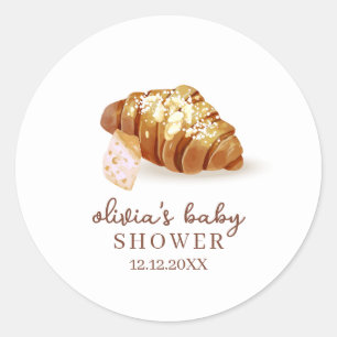 Rustic Paris Bakery Pastry Croissant Baby Shower  Classic Round Sticker