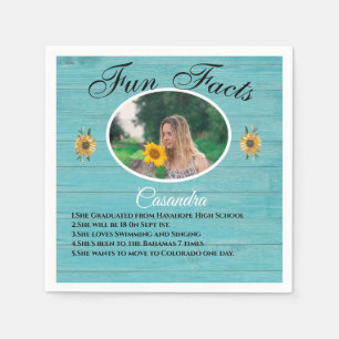 Rustic Party Fun Fact Sunflower Teal Wood  Napkin