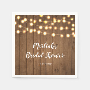 Rustic Party Lights Faux Wood Celebration Napkin