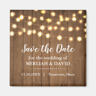 Rustic Party Lights Faux Wood Save the Date Magnet