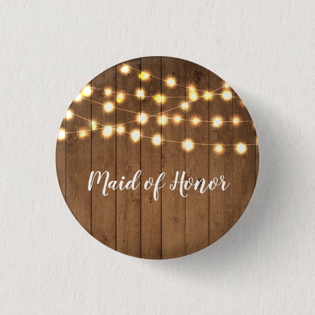 Rustic Party Lights Faux Wood Wedding Party 3 Cm Round Badge (Front)