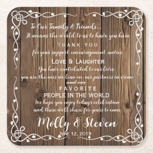Rustic  party/wedding Thank you Square Paper Coaster