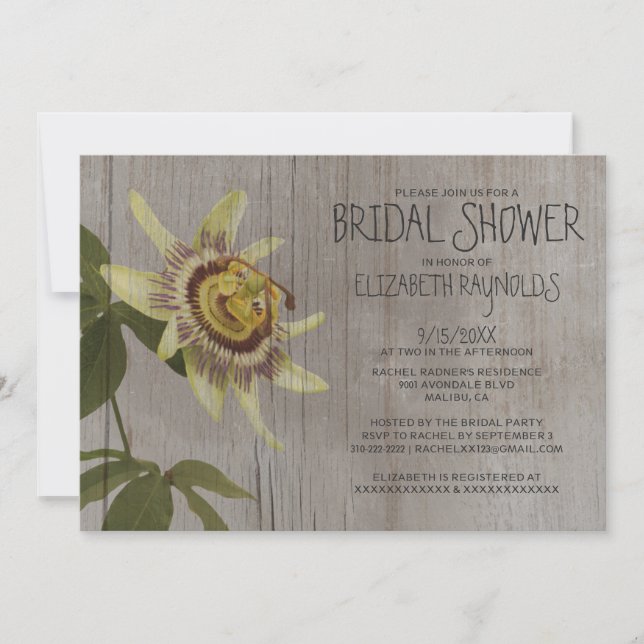 Rustic Passion Flower Bridal Shower Invitations (Front)