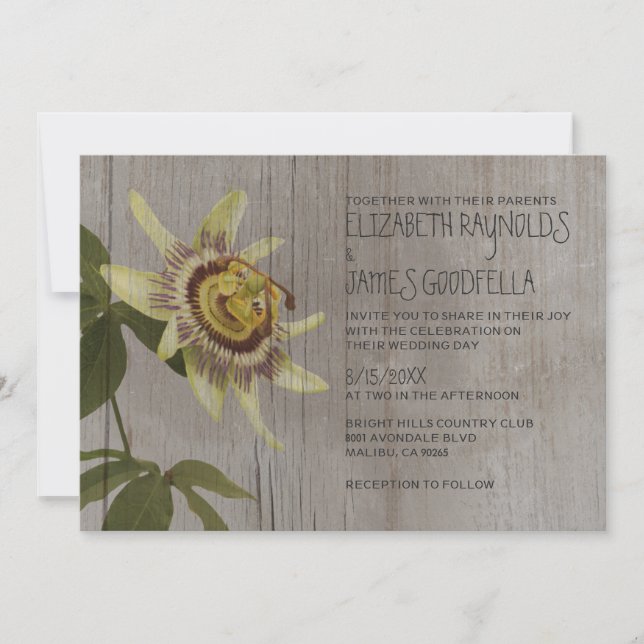 Rustic Passion Flower Wedding Invitations (Front)