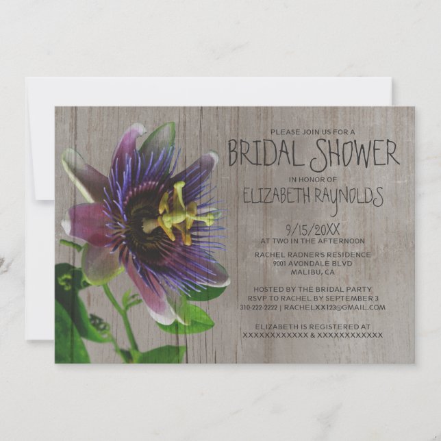 Rustic Passion Flowers Bridal Shower Invitations (Front)