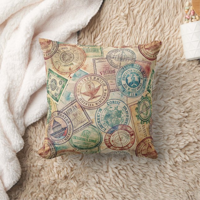 Rustic Passport Stamp Travel Pattern (1) Cushion (Blanket)