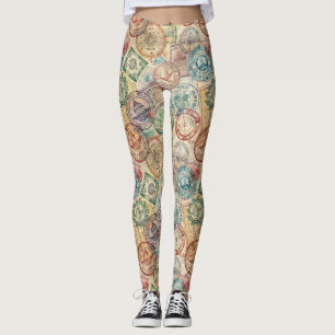 Rustic Passport Stamp Travel Pattern (1) Leggings
