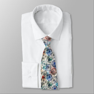 Rustic Passport Stamp Travel Pattern (2) Tie
