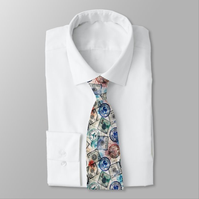 Rustic Passport Stamp Travel Pattern (2) Tie (Tied)