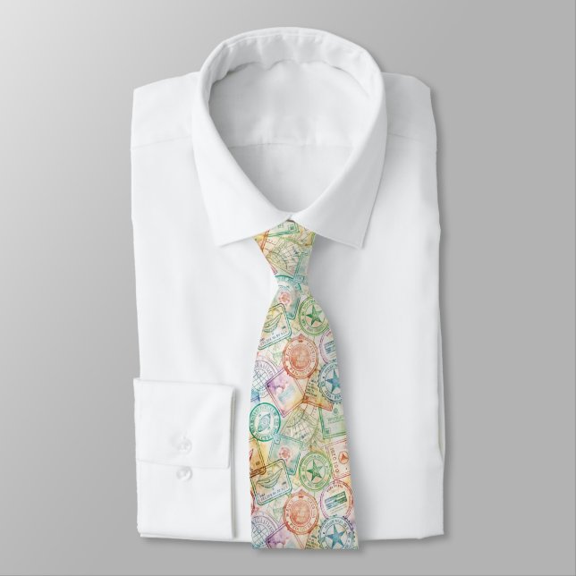 Rustic Passport Stamp Travel Pattern (3) Tie (Tied)