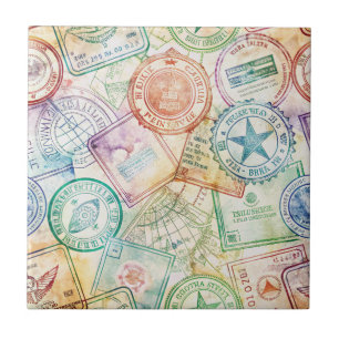 Rustic Passport Stamp Travel Pattern (3) Tile