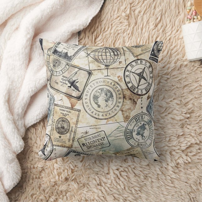 Rustic Passport Stamp Travel Pattern (4) Cushion (Blanket)