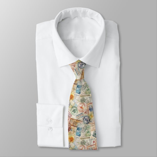 Rustic Passport Stamp Travel Pattern (6) Tie (Tied)