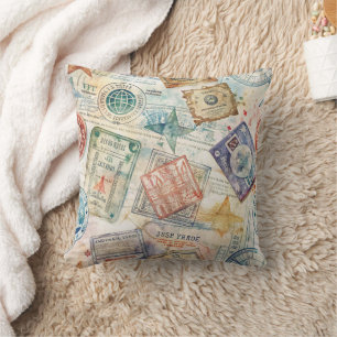 Rustic Passport Stamp Travel Pattern (7) Cushion
