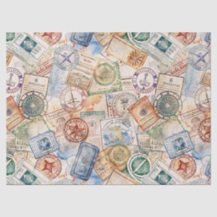 Rustic Passport Stamp Travel Pattern (9) Tissue Paper