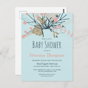 Rustic Pastel Blue Botanical Baby Shower Invite Postcard