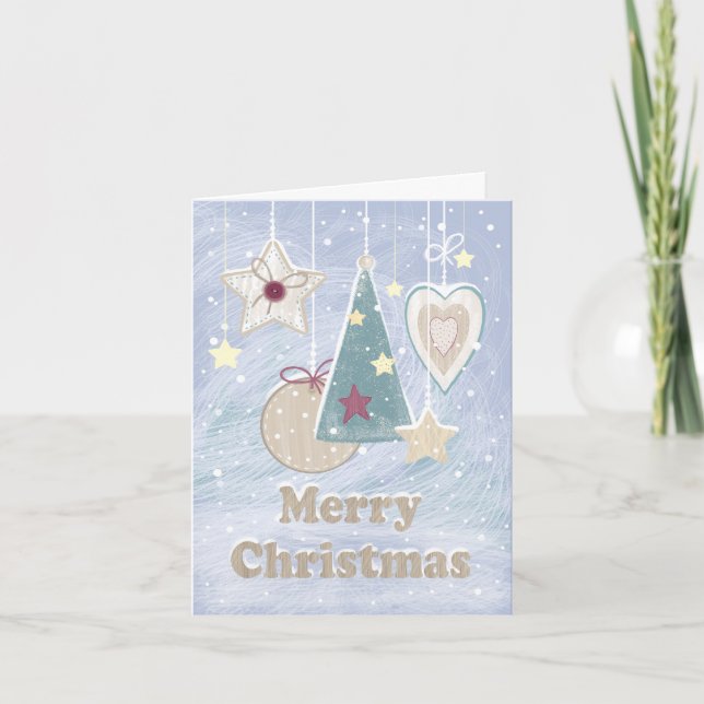 Rustic Pastel Colour Christmas Tree Star and Heart Note Card (Front)