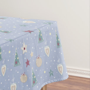 Rustic Pastel Colour Christmas Tree Star and Heart Tablecloth