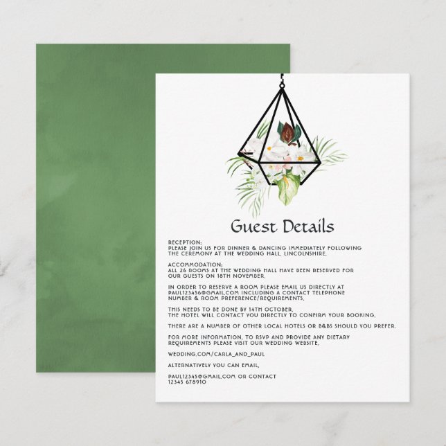  Rustic Pastel Floral Terrarium Garden Wedding Enclosure Card (Front/Back)