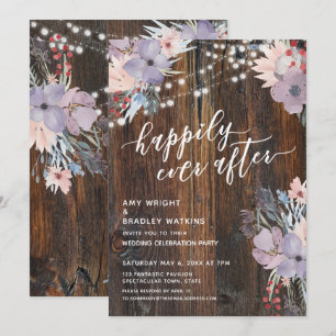 Rustic Pastel Flowers & Lights Happily Ever After Invitation