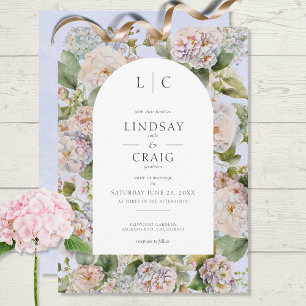 Rustic Pastel Hydrangea Floral Monogram Periwinkle Invitation
