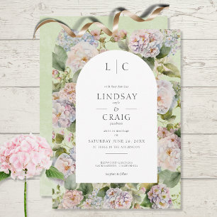 Rustic Pastel Hydrangea Floral Monogram Sage Green Invitation