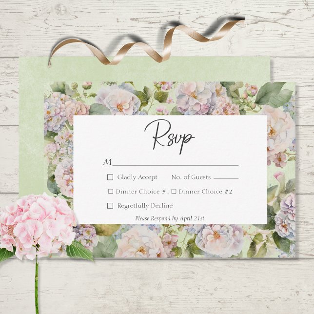 Rustic Pastel Hydrangea Floral Monogram Sage Green RSVP Card (Creator Uploaded)