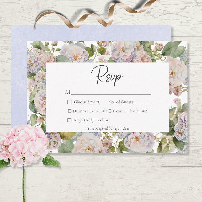 Rustic Pastel Hydrangea Floral Monogram White RSVP Card (Creator Uploaded)