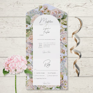 Rustic Pastel Hydrangeas Periwinkle Arch Dinner All In One Invitation