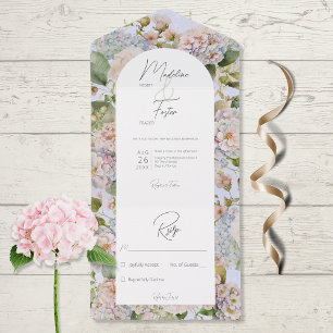 Rustic Pastel Hydrangeas Periwinkle Arch No Dinner All In One Invitation