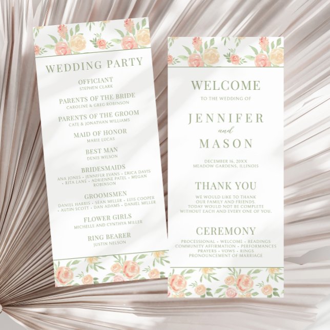 Rustic pastel orange green flower wedding program (Creator Uploaded)
