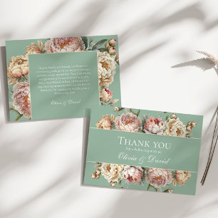 Rustic Pastel Sage Green Blush Pink Peony Wedding Thank You Card
