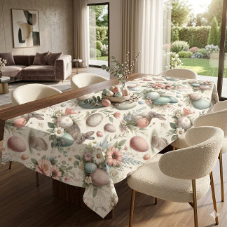 Rustic Pastel Spring Easter Bunny Decorative Eggs  Tablecloth