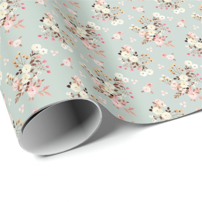 Rustic Pastel Watercolor Floral Bouquet Pattern Wrapping Paper (Roll Corner)