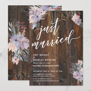 Rustic Pastel Watercolor Flowers Just Married Invitation