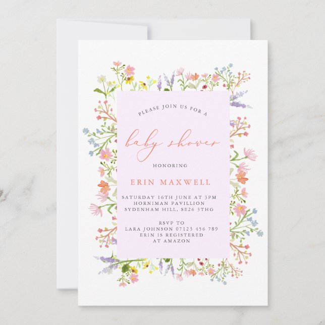Rustic Pastel Wildflower Frame Baby Shower Invitation (Front)