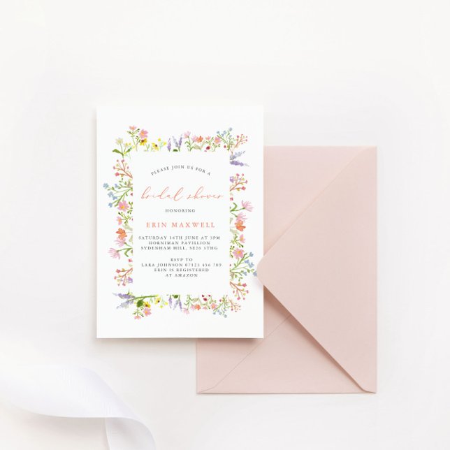 Rustic Pastel Wildflower Frame Bridal Shower Invitation (Creator Uploaded)